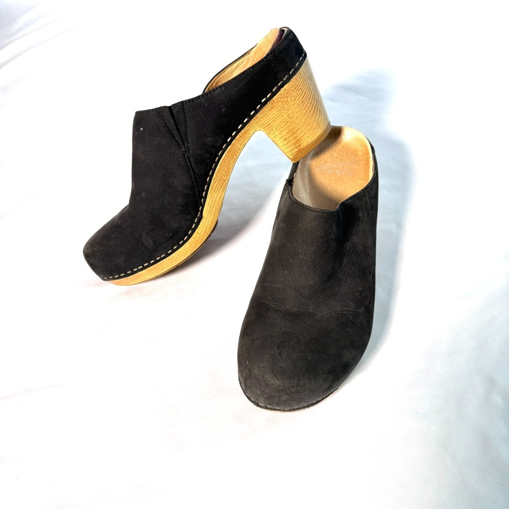 Dansko Abbie 9600101400 Clog Womens 8.5-9 Black Nubuck Casual Slip On Block Heel